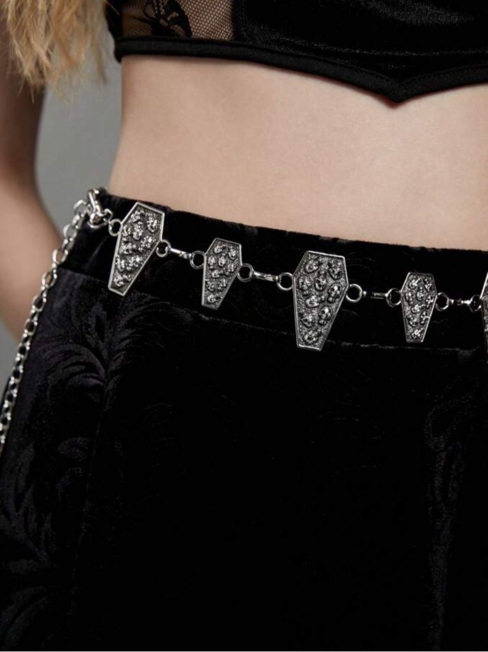 Silver Coffin Charm Chain Belt - Women Accessories
